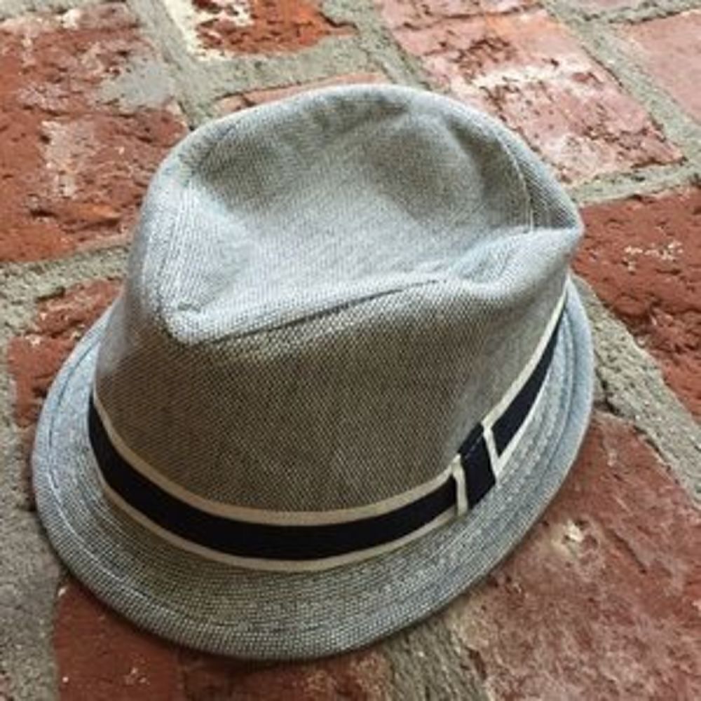 Boys blue and white paper straw hat fedora hat